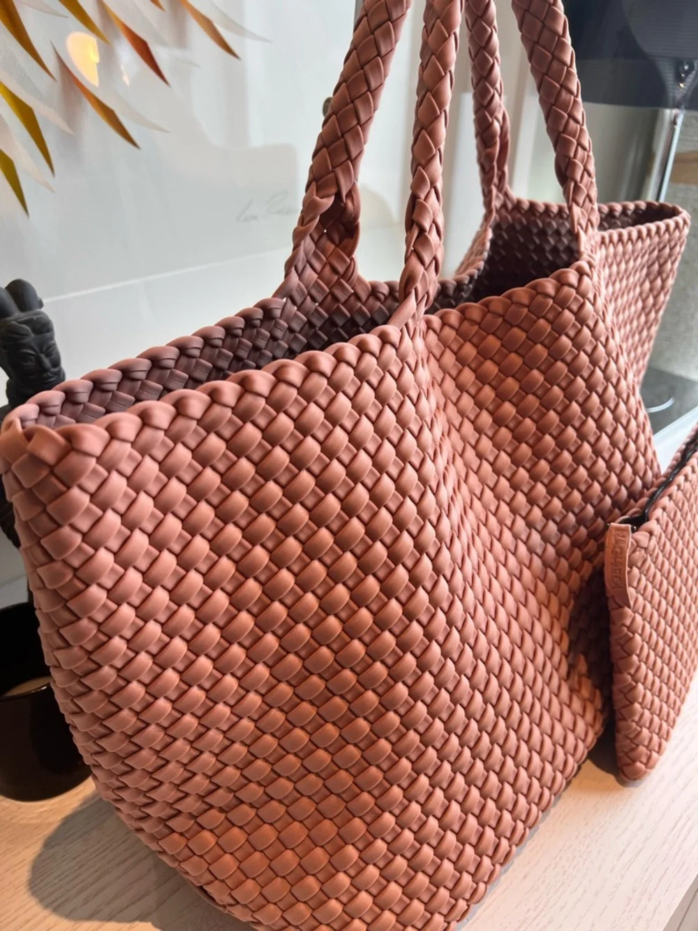 Naghedi Woven Tote in Dusty Rose - Picture 3 of 8